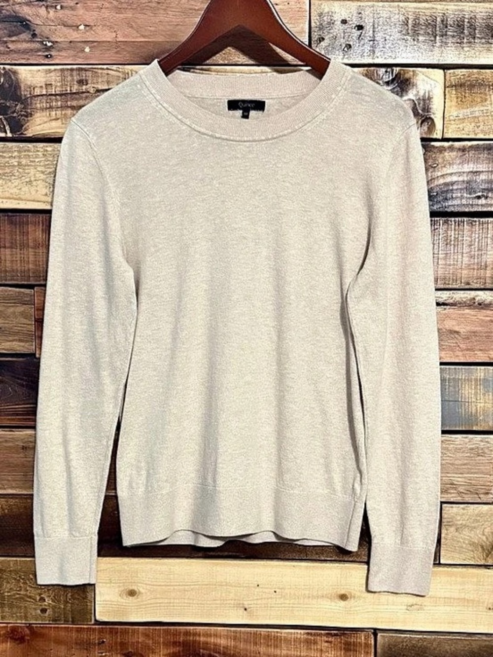 Quince Beige Lightweight Cotton Cashmere Crewneck Sweater Size Medium